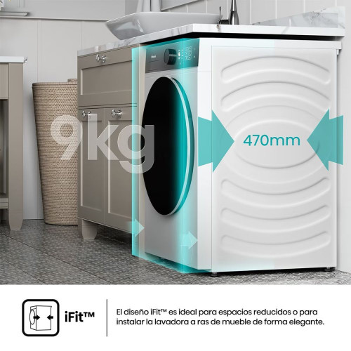 Lavadora Hisense 9 kg/1.400 rpm, Función Vapor - WF5i9043BWFS Blanco