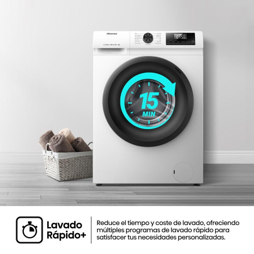 Lavadora Hisense 9 Kg / 1.400 rpm, Vapor Serie 1Q- WF1Q9041BW Blanco