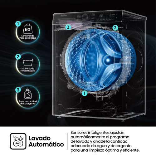 Lavadora Hisense 9 Kg / 1.400 rpm, Vapor Serie 1Q- WF1Q9041BW Blanco
