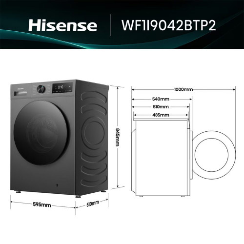 Lavadora Hisense, 9 Kg/1400 rpm, con tecnología Inverter - WF1I9042BTP2 Inox