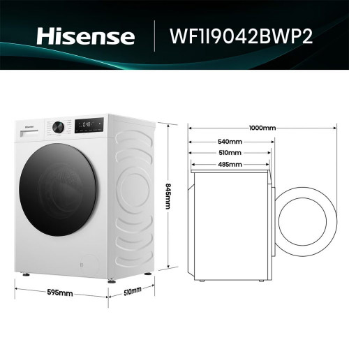 Lavadora Hisense, 9 Kg/1400 rpm con tecnología Inverter- WF1I9042BWP2 Blanco