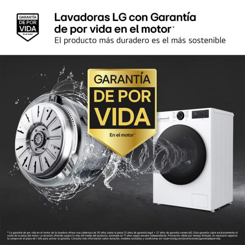 Lavadora Inteligente LG, AI Direct Drive, TurboWash 360º, 8kg / 1200rpm, Serie 500 - F2X50S8TLB Blanco