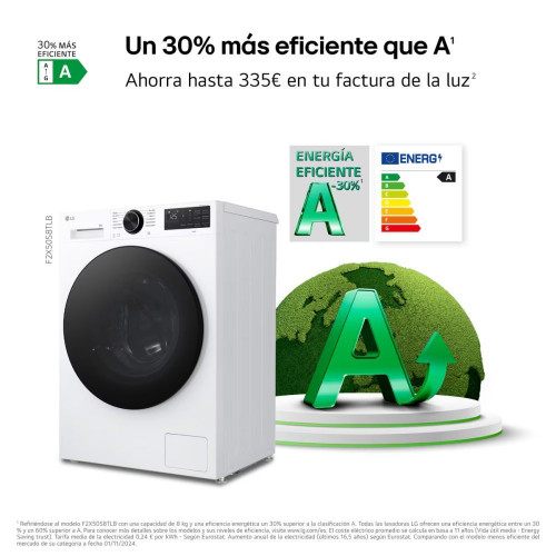 Lavadora Inteligente LG, AI Direct Drive, TurboWash 360º, 8kg / 1200rpm, Serie 500 - F2X50S8TLB Blanco