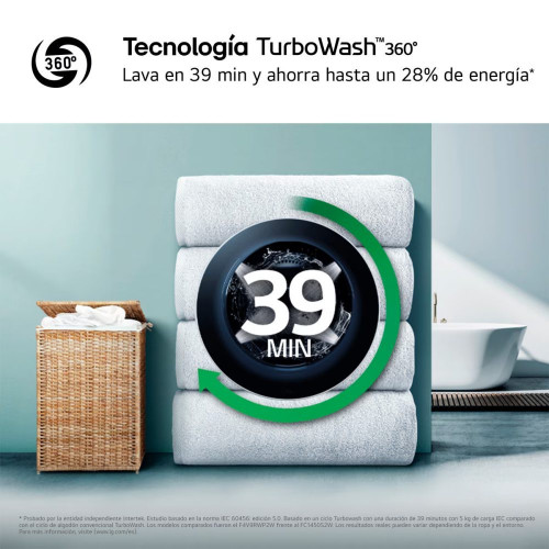 Lavadora Inteligente LG, AI Direct Drive, TurboWash 360º, 8kg / 1200rpm, Serie 500 - F2X50S8TLB Blanco