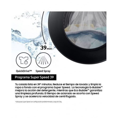 Lavadora Samsung 9kg con Autodosificación Clase A Negra WW90DG6U85LBU3 Negro