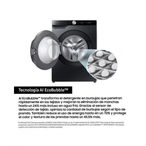 Lavadora Samsung 9kg con Autodosificación Clase A Negra WW90DG6U85LBU3 Negro