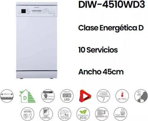 Lavavajillas 45 cm Infiniton DIW-4510WD3