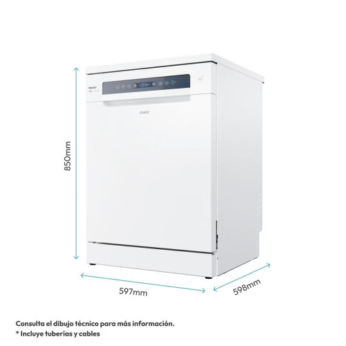 Lavavajillas Candy 14 servicios, Bandeja Cubiertos, 60 cm con WIFI Rapidó - CF 4C0F1W Blanco