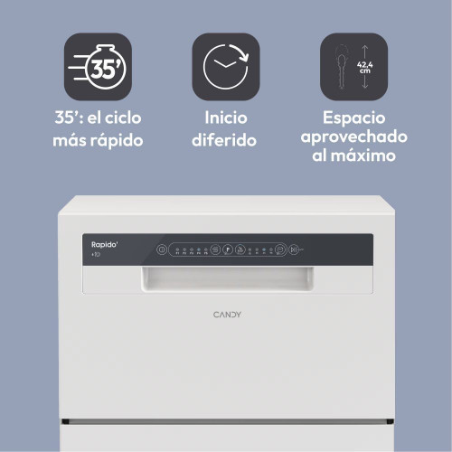 Lavavajillas compacto Candy 6 servicios, 45 cm -CP 6E51LW Blanco