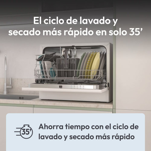 Lavavajillas compacto Candy 6 servicios, 45 cm -CP 6E51LW Blanco