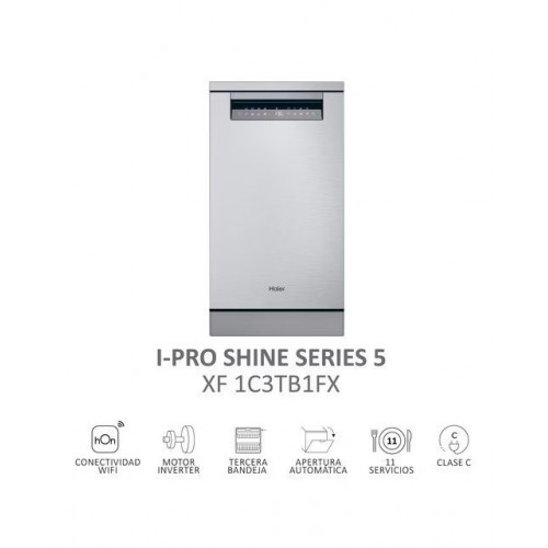 Lavavajillas Haier 11 Servicios, Wi-Fi, Tercera bandeja, 45 cm - XF1C3TB1FX Inox