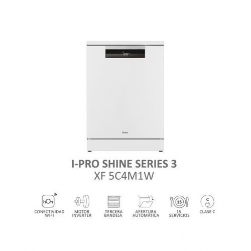 Lavavajillas Haier 15 servicios, 60 cm, 3º bandeja, con WIFI I-PRO SHINE - XF 5C4M1W Blanco