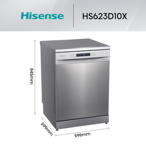 Lavavajillas Hisense 14 servicios, 7 programas, 60 cm - HS623D10X Inox
