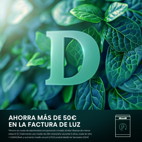 Lavavajillas Hisense 14 servicios, 7 programas, 60 cm - HS623D10X Inox