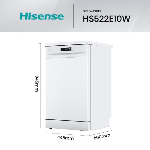 Lavavajillas Hisense 9 servicios, 45 cm - HS522E10W Blanco