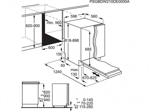Lavavajillas integrable - AEG FSE76727P, 14 servicios, 7 programas, 60 cm, GlassCare, Tercera Bandeja, Sin panelar