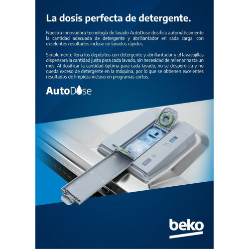 Lavavajillas integrable Beko 11 servicios, 45 cm, Autodosificación - BDIS38040A Blanco