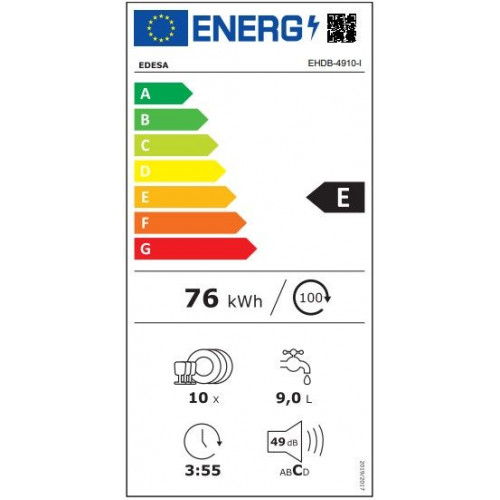 Lavavajillas integrable EDESA EHDB-4910-I 10 cubiertos 5 programas con inicio diferido blanco 45cm clase C