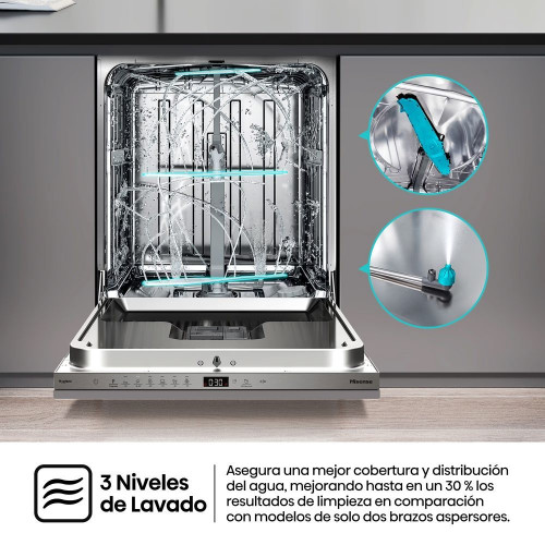 Lavavajillas integrable Hisense 16 servicios, Bandeja para cubiertos, 60 cm - HV16D5