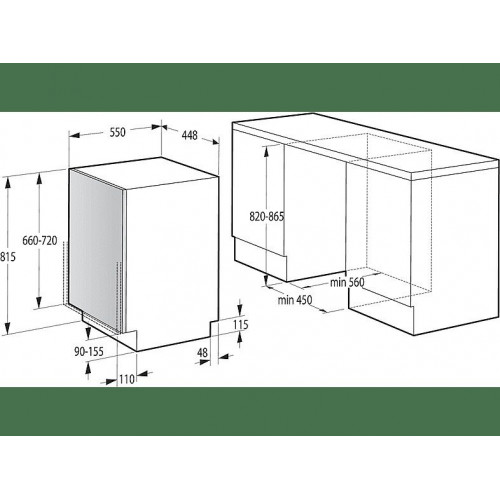 Lavavajillas integrable - Hisense HV543D10, 11 servicios, 7 programas, 44.8 cm, Tercera bandeja, Inverter, Sin Panelar