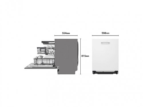 Lavavajillas integrable - LG DB476TXS, 14 servicios, 10 programas, 60 cm, TrueSteam™, Tercera bandeja, Sin panelar