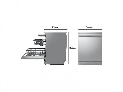 Lavavajillas - LG DF375HVS, 14 servicios, 10 programas, 60 cm, LED táctil, Tercera bandeja, TrueSteam™, QuadWash™, Inox antihuellas