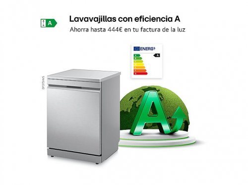 Lavavajillas - LG DF375HVS, 14 servicios, 10 programas, 60 cm, LED táctil, Tercera bandeja, TrueSteam™, QuadWash™, Inox antihuellas
