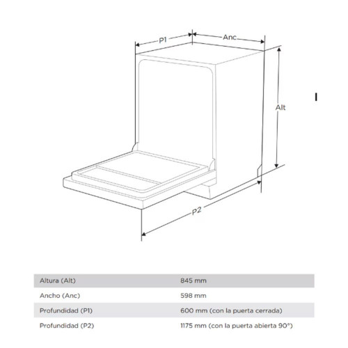 Lavavajillas Midea 14 servicios, Bandeja para cubiertos, 60 cm - MDWPF1433CSS-W-EU Inox