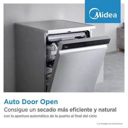 Lavavajillas Midea 14 servicios, Bandeja para cubiertos, 60 cm - MDWPF1433CSS-W-EU Inox