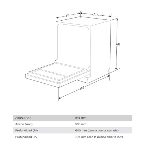 Lavavajillas Midea 14 servicios, Media bandeja para cubiertos, 60 cm - MDWPF1433CW-W-EU Blanco
