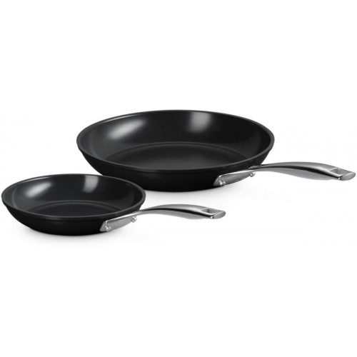 Le Creuset Essential 2-Piece Aluminum Ceramic Non-Stick Pan Set Forged and Hard-Anodized
