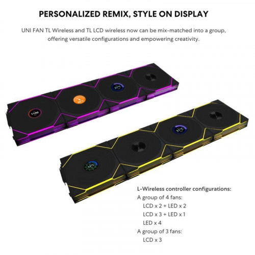 Lian Li UNI FAN TL120 Wireless LCD RGB Pack Triple Ventilador Suplementario 120mm Negro