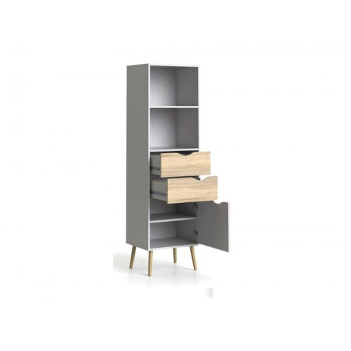 Librería blanco mate y roble con dos cajones y puerta de 171 cm - Gladiolo