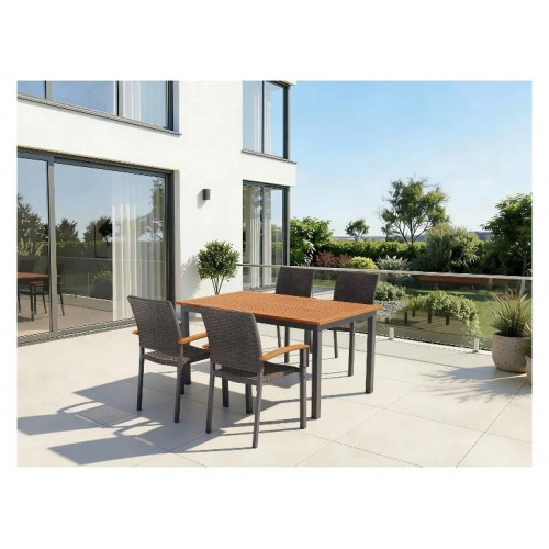 LIVARNO® Mesa de aluminio para jardín con tablero de madera Valencia