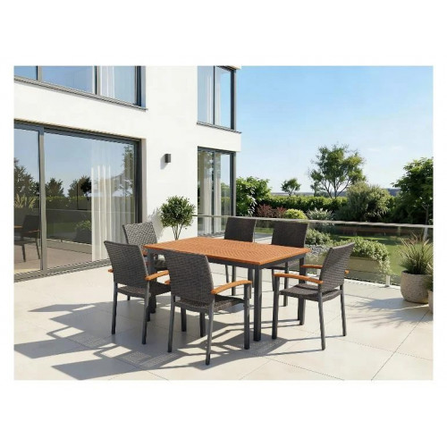 LIVARNO® Mesa de aluminio para jardín con tablero de madera Valencia