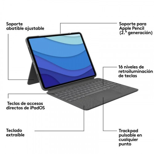 Logitech Combo Touch Funda con Teclado Gris para iPad Pro 12.9