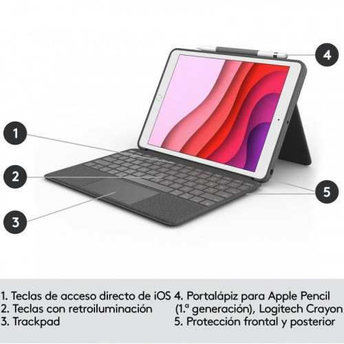 Logitech Combo Touch Funda con Teclado Retroiluminado para iPad 7/8/9 Generación