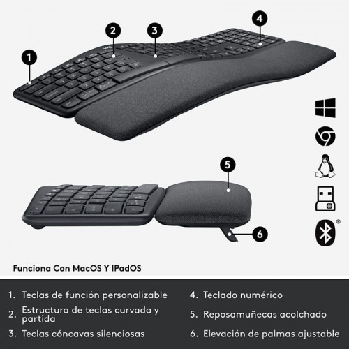 Logitech Ergo K860 For Business Teclado Inalámbrico Bluetooth Negro