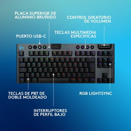 Logitech G915 X LIGHTSPEED TKL Teclado Mecánico Gaming Inalámbrico GL Tactile PBT Negro