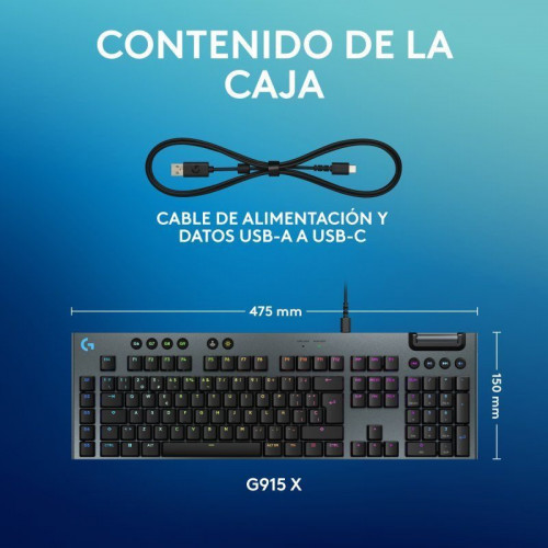 Logitech G915 X Teclado Mecánico Gaming GL Tactile PBT Negro