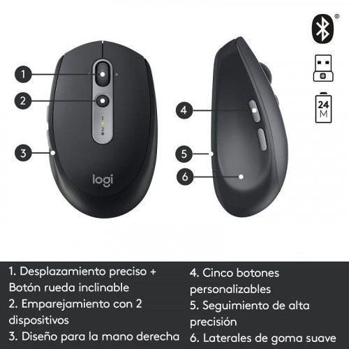 Logitech M590 Silent Ratón Inalámbrico Multidispositivo 1000DPI Negro