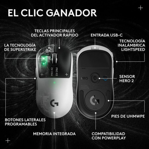 Logitech PRO X2 SUPERSTRIKE inalámbrico 44000 DPI blanco háptico LIGHTSPEED + G Pro X Auriculares Gaming Inalámbricos con Lightspeed Negros