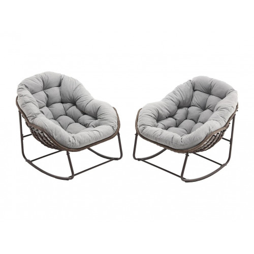 Lote de 2 Sillones Mecedores de Ratán Natural, Diseño en Forma de Huevo con Cojines – Cómodos para Salón, Terraza o Dormitorio – Estilo Cocon