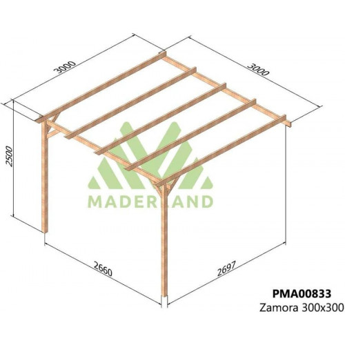 Maderland Pérgola de Madera Maciza Adosada Zamora