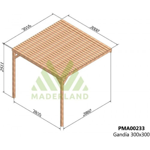 Maderland Pérgola Gandía de Madera Maciza Adosada – Diseño Semi-techado para Jardín
