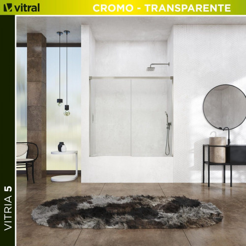 Mampara corredera Vitria transparente perfil cromado 6mm (150-155)x150cm