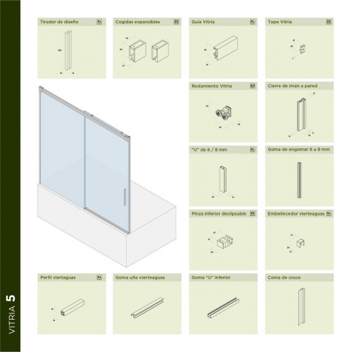 Mampara corredera Vitria transparente perfil cromado 6mm (165-170)x150cm