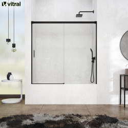 Mampara corredera Vitria transparente perfil negro mate 6mm (115-120)x150cm