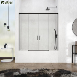 Mampara corredera Vitria transparente perfil negro mate 6mm (145-150)x150cm