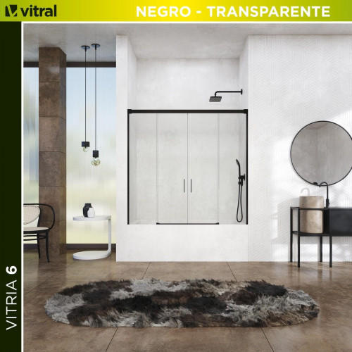 Mampara corredera Vitria transparente perfil negro mate 6mm (145-150)x150cm